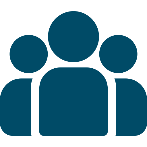 Simple icon of three figures representing people.