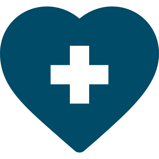 Blue heart icon with a white medical cross in the center.